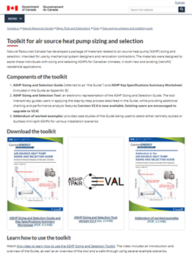 screenshot of the NRCan webpage that houses guides and tools