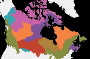 A map of Canada showing Drainage areas
