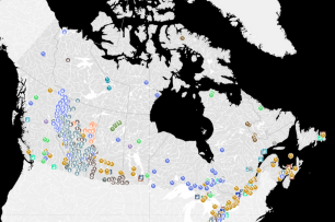 A map of Canada showing minerals and mining
