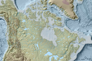 A map of Canada showing a relief map