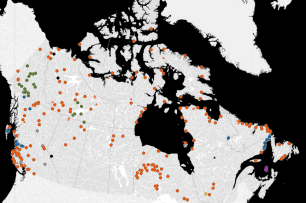 A map of Canada showing remote communities