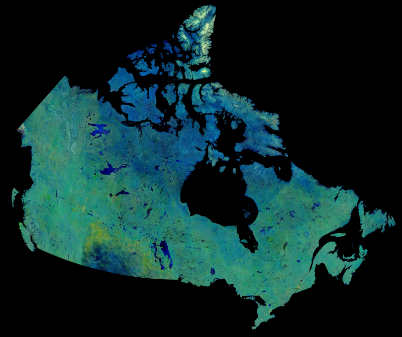 Radar mosaic of Canada's landmass mode of 3222 images from the RADARSAT Constellation Mission