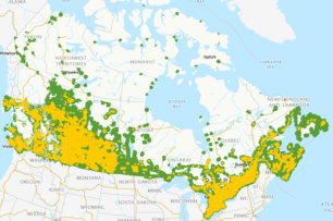 map of Canada showing Wireless Data Network
