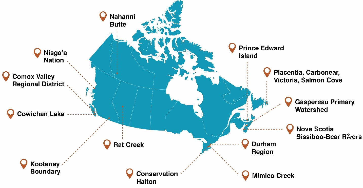 Map showing case study locations in Canada.