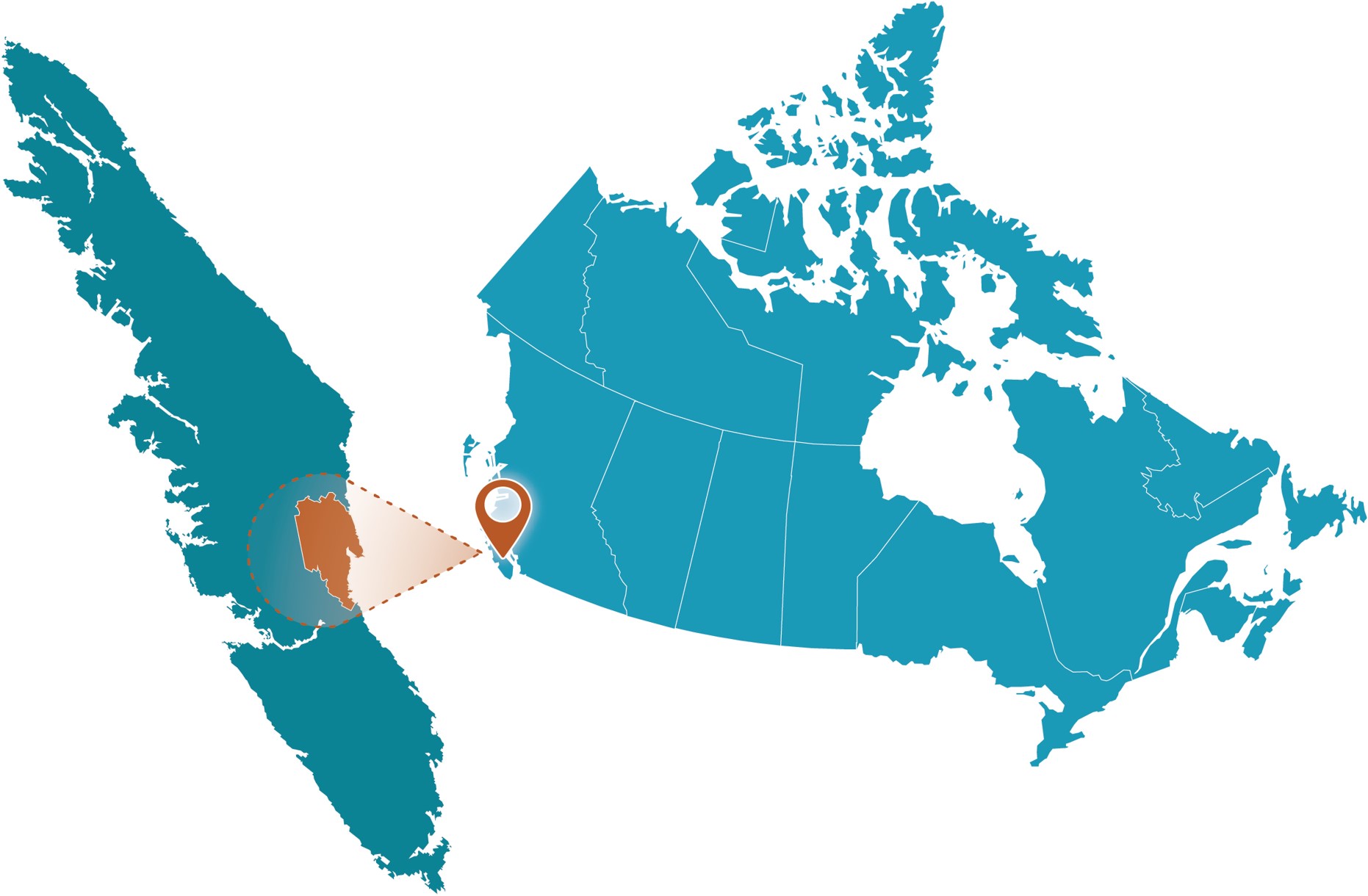 Map of Canada and British Columbia highlighting Vancouver Island as the study area location.