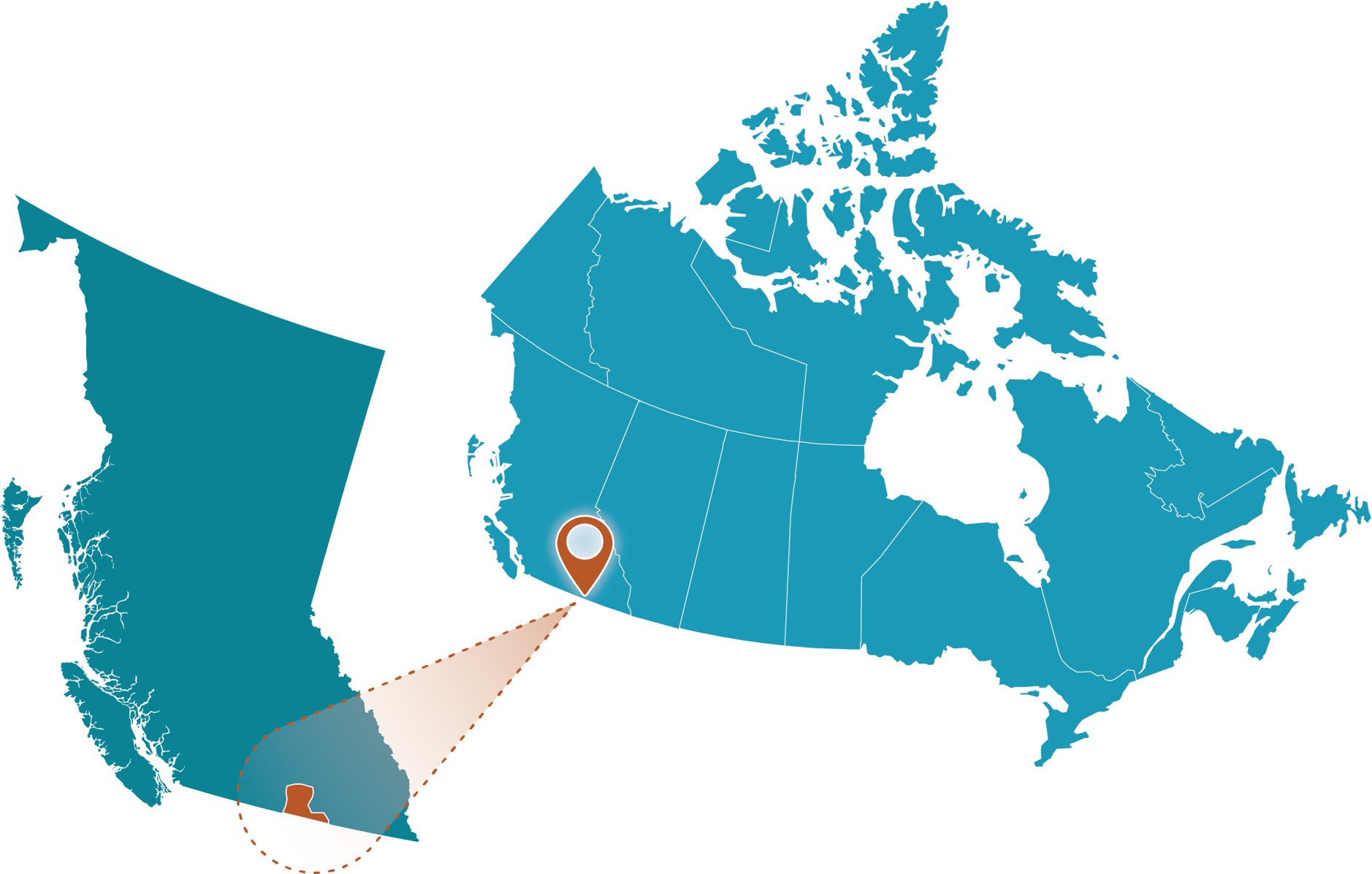 Map of Canada and British Columbia highlighting the study area in southern B.C. near the U.S. border.