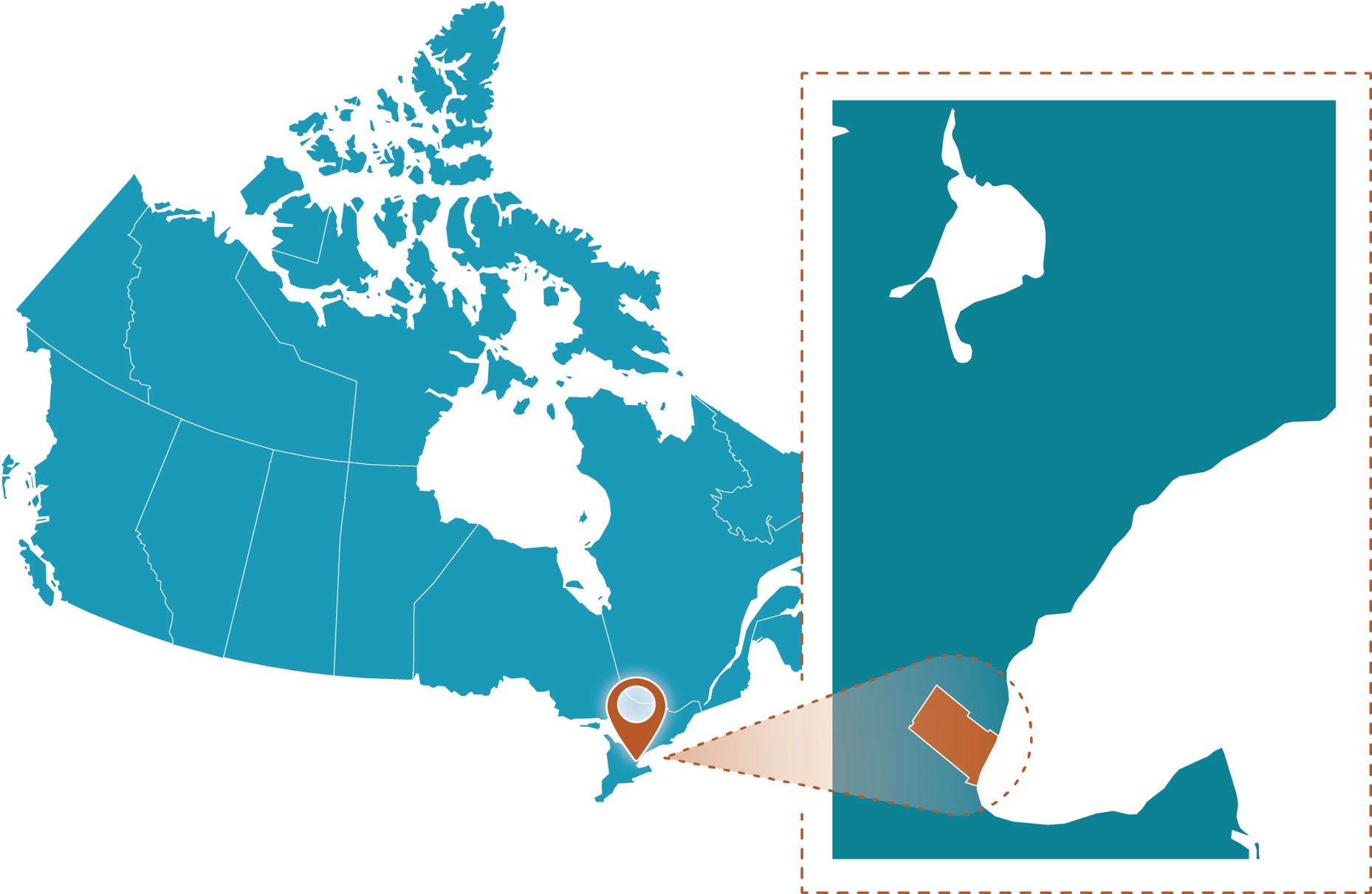 Map of Canada highlighting southern Ontario, with an inset showing the study area location.