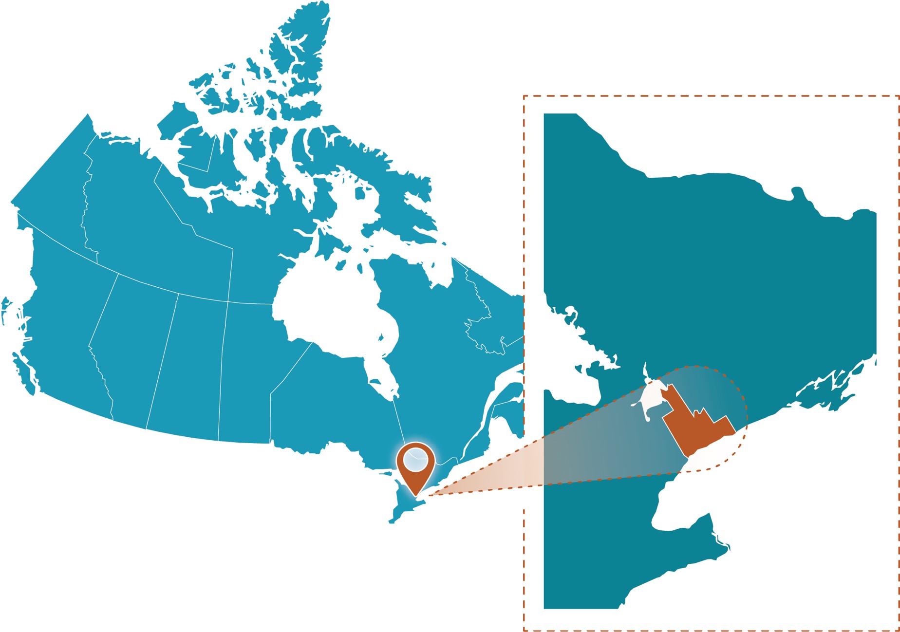 Map of Canada and Ontario highlighting the Oakville study area with a regional location inset.