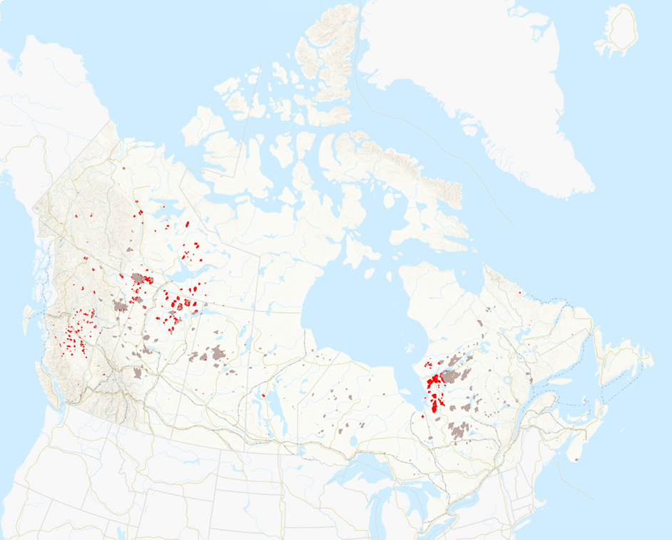 map of Canada showing Forest fire zones 2023