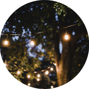 Patio light strings in backyard.