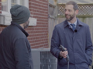 Simply Science producer Joel Houle talks to zero-emission vehicle expert, Yves Madore, about electric vehicle charging.