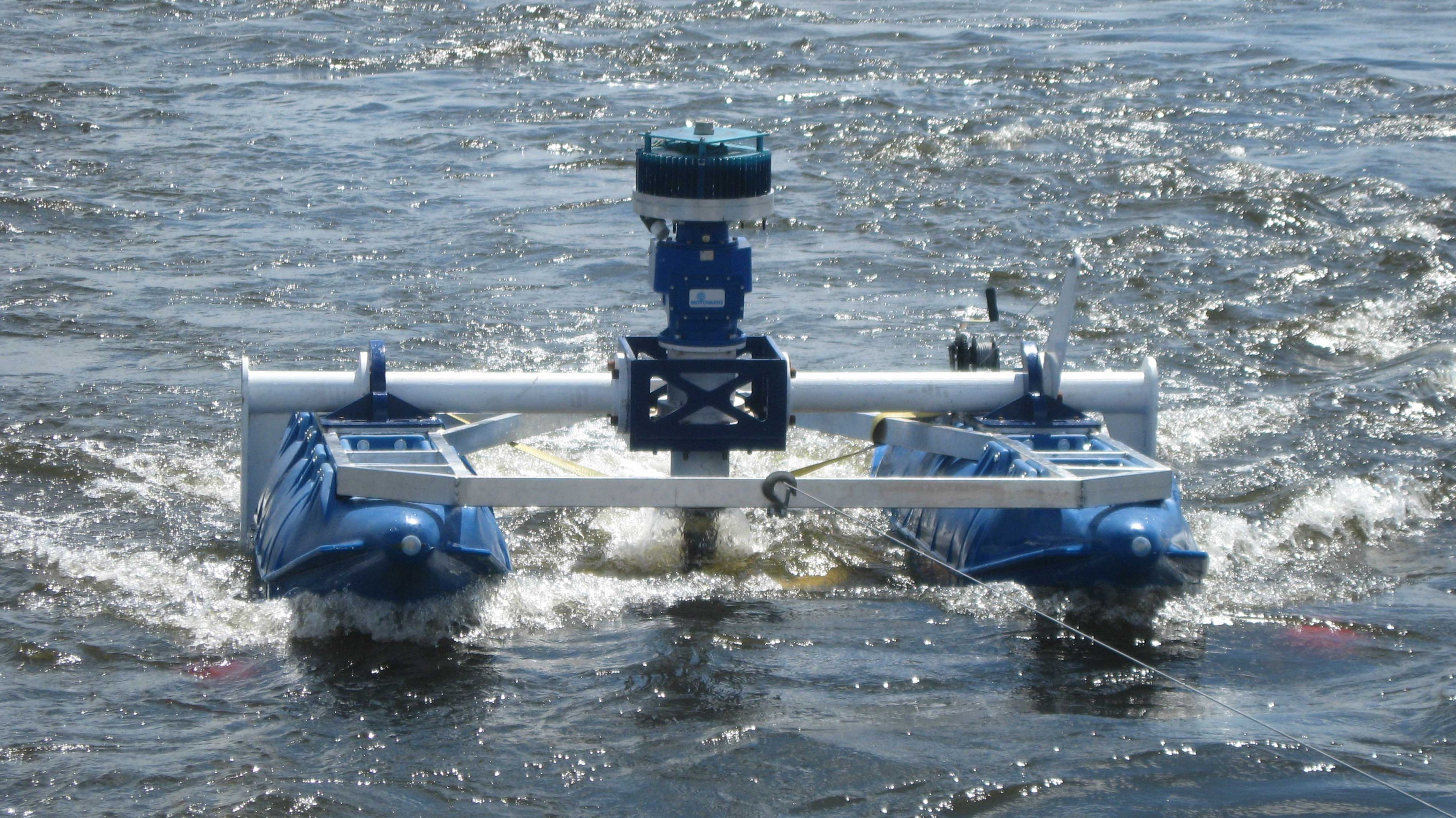 Above-water view of a vertical axis turbine.