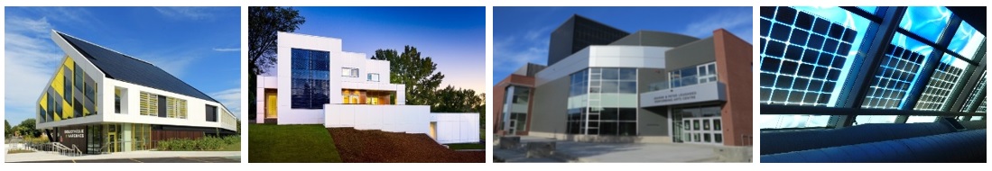 Figure 4: Examples of BIPV installations in Canada (© from left to right: Maxime Gagné, One House Green, University of Alberta, Véronique Delisle)