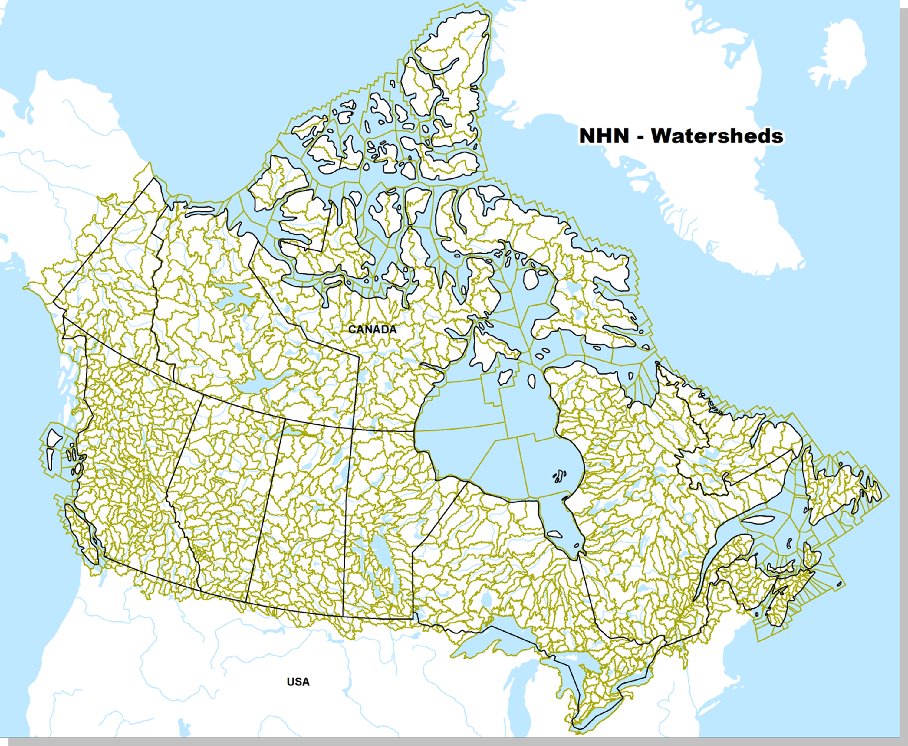 Map of Watershed Boundaries across the entire Canadian territory 