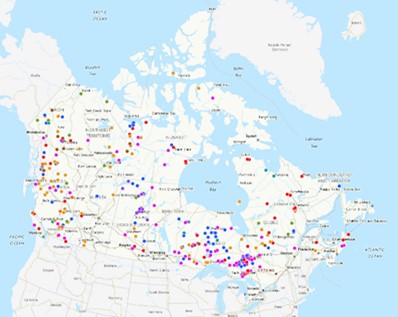 A map of Canada showing Indigenous mining agreements