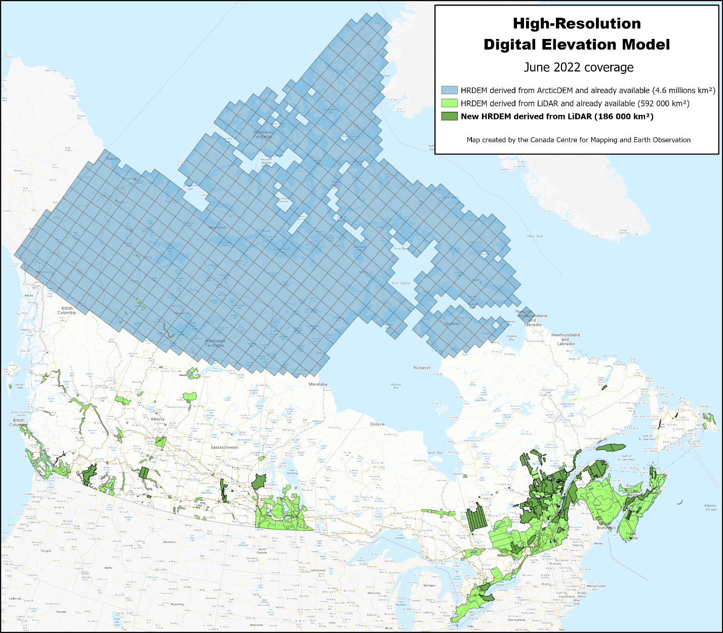 HRDEM product coverage in June 2022