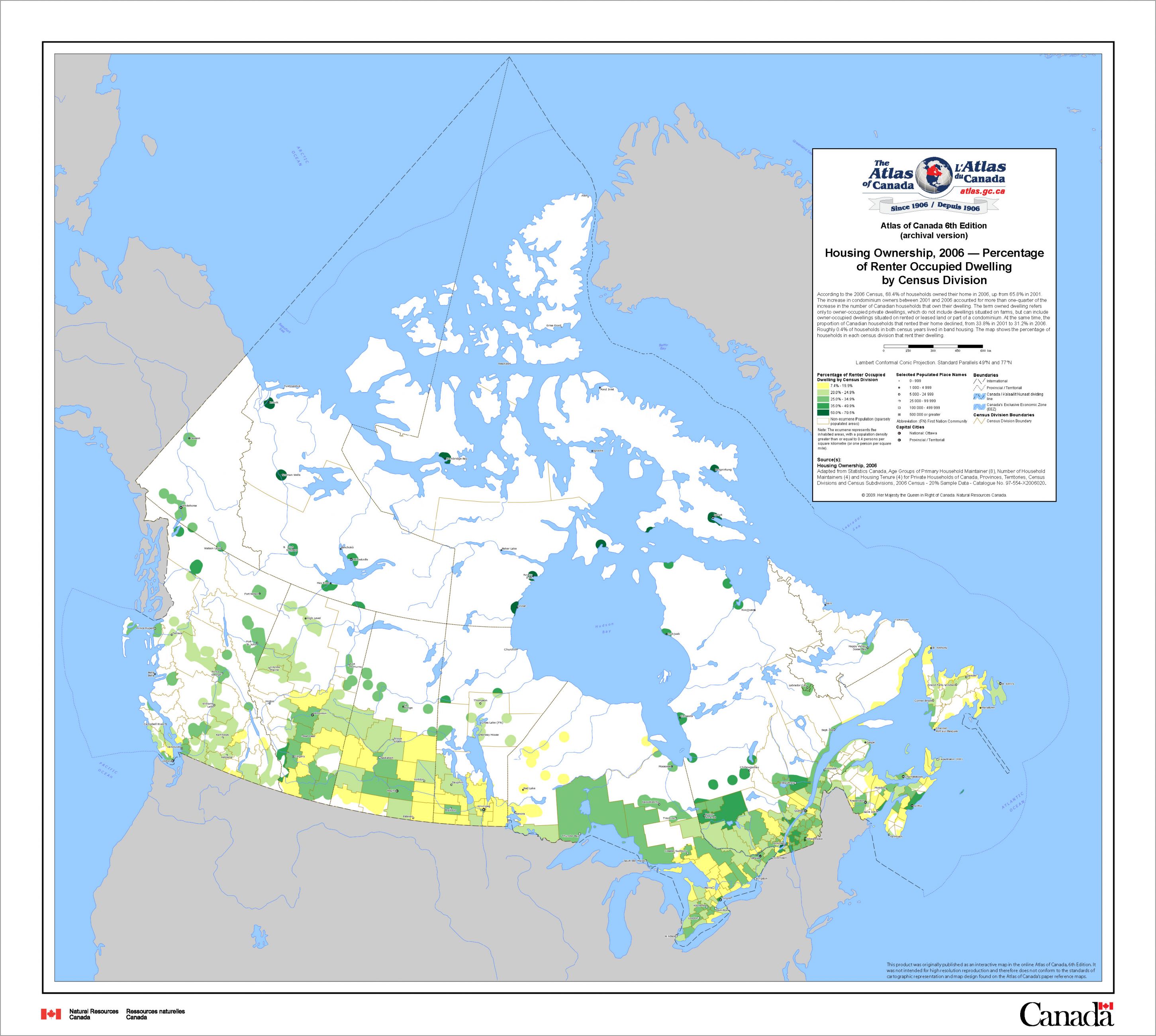 A map of Canada showing Owner occupied dwellings