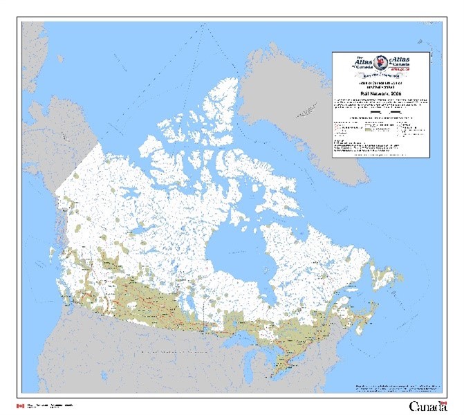 A map of the railway network across Canada.