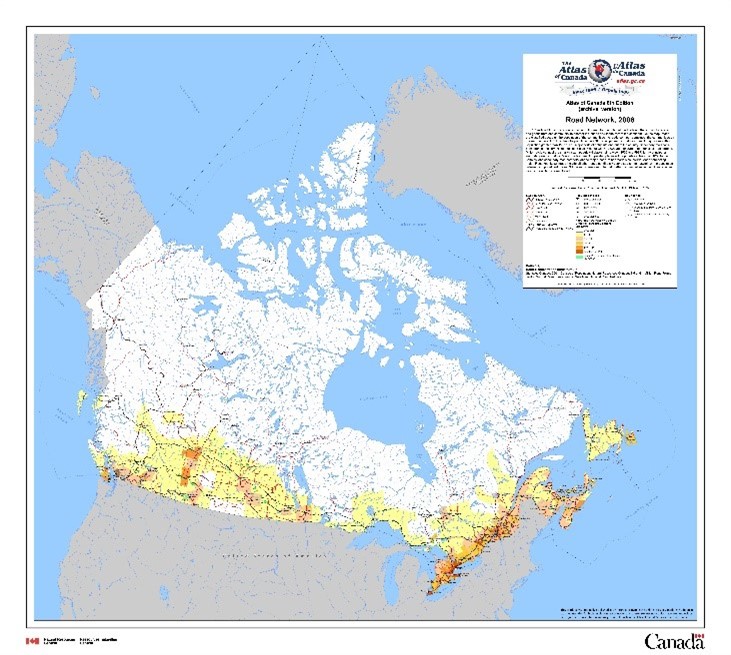 A map of the road network across Canada.