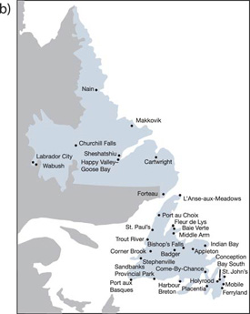 Map depicting NewFoundland and Labrador