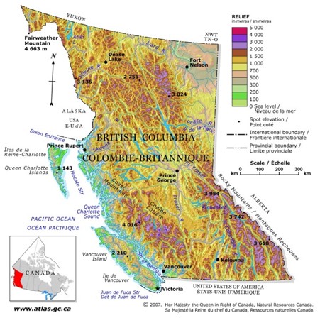 Map of British Columbia Relief