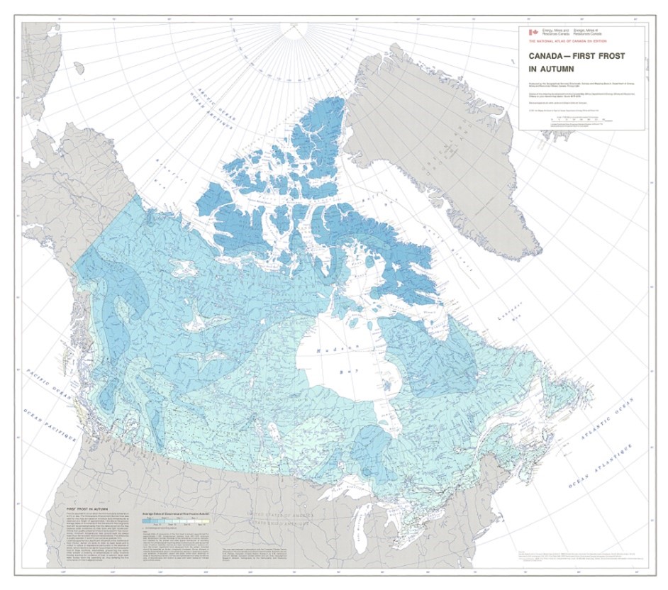 map of Canada showing first frost