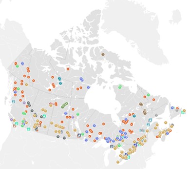 A map of Canada showing Clean Energy Resources and Projects (CERP)