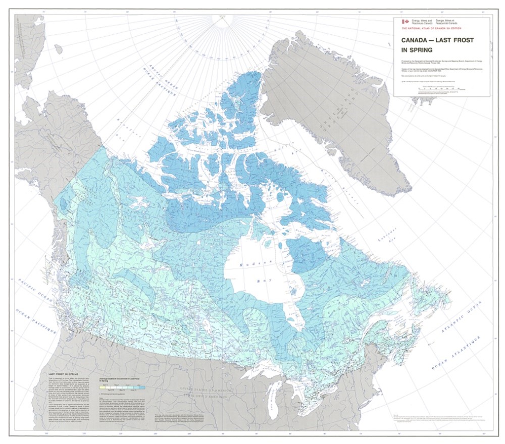 map of Canada showing last frost