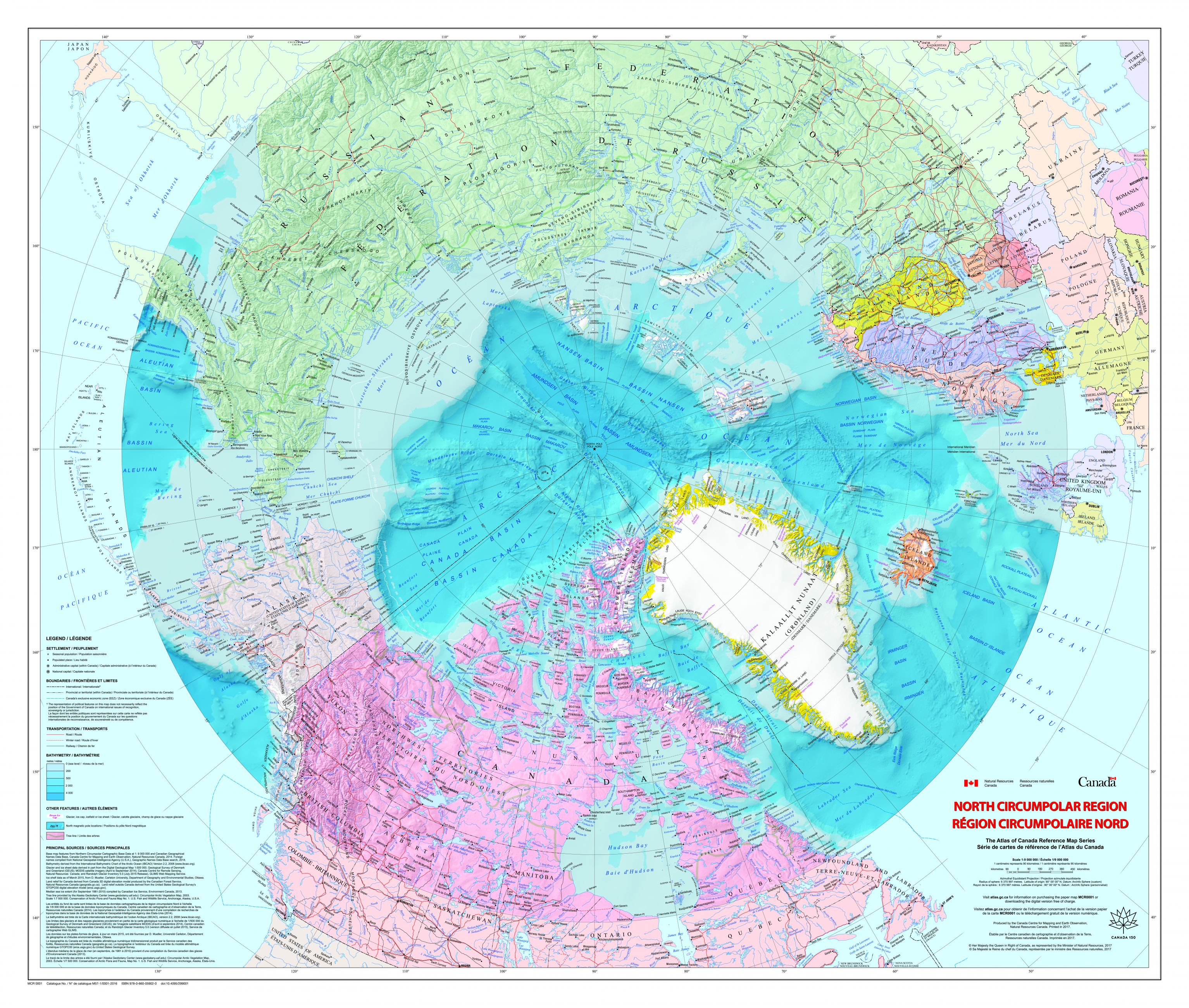 A map of Canada showing North circumpolar region