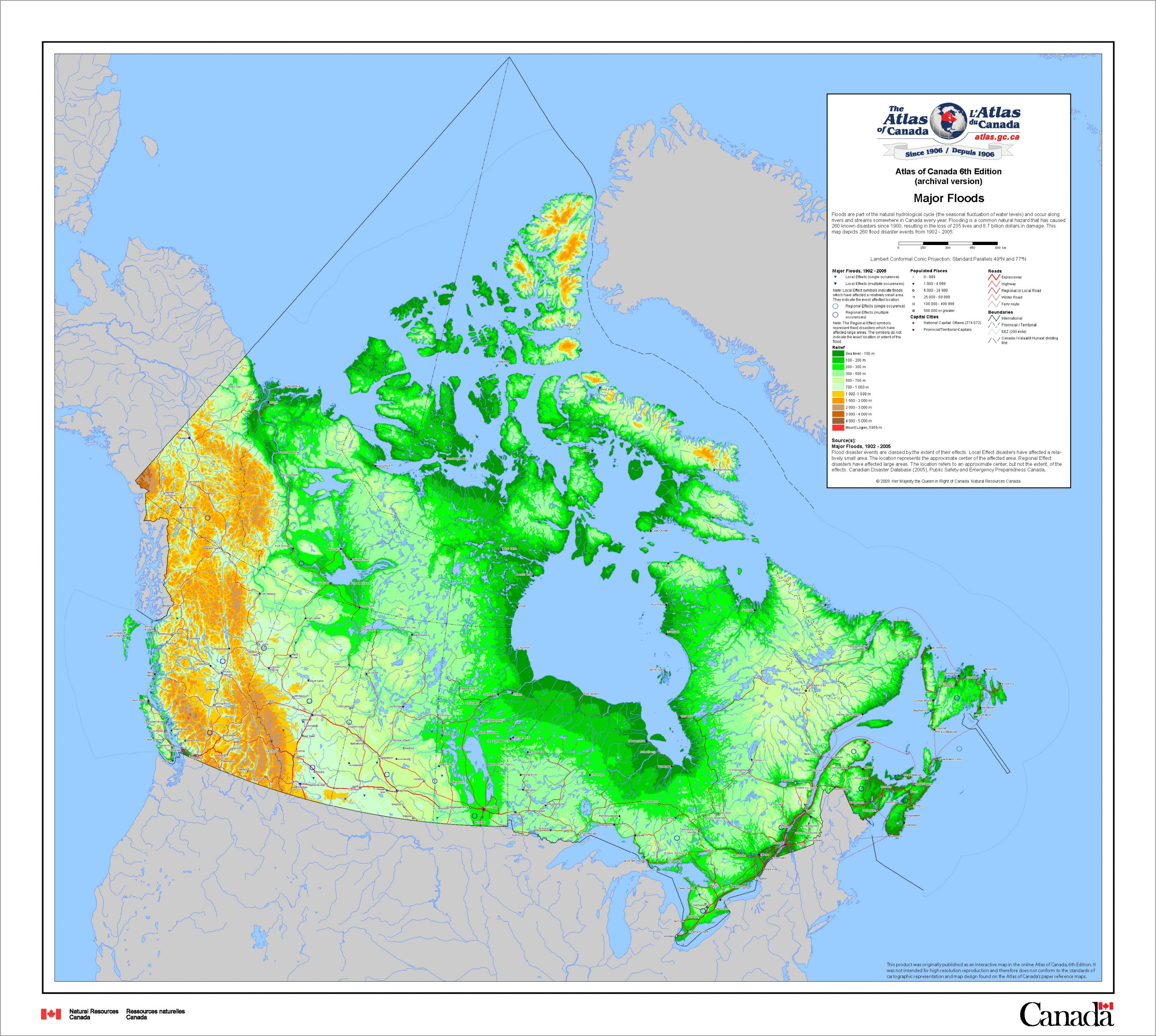 map of Canada showing Flood zones