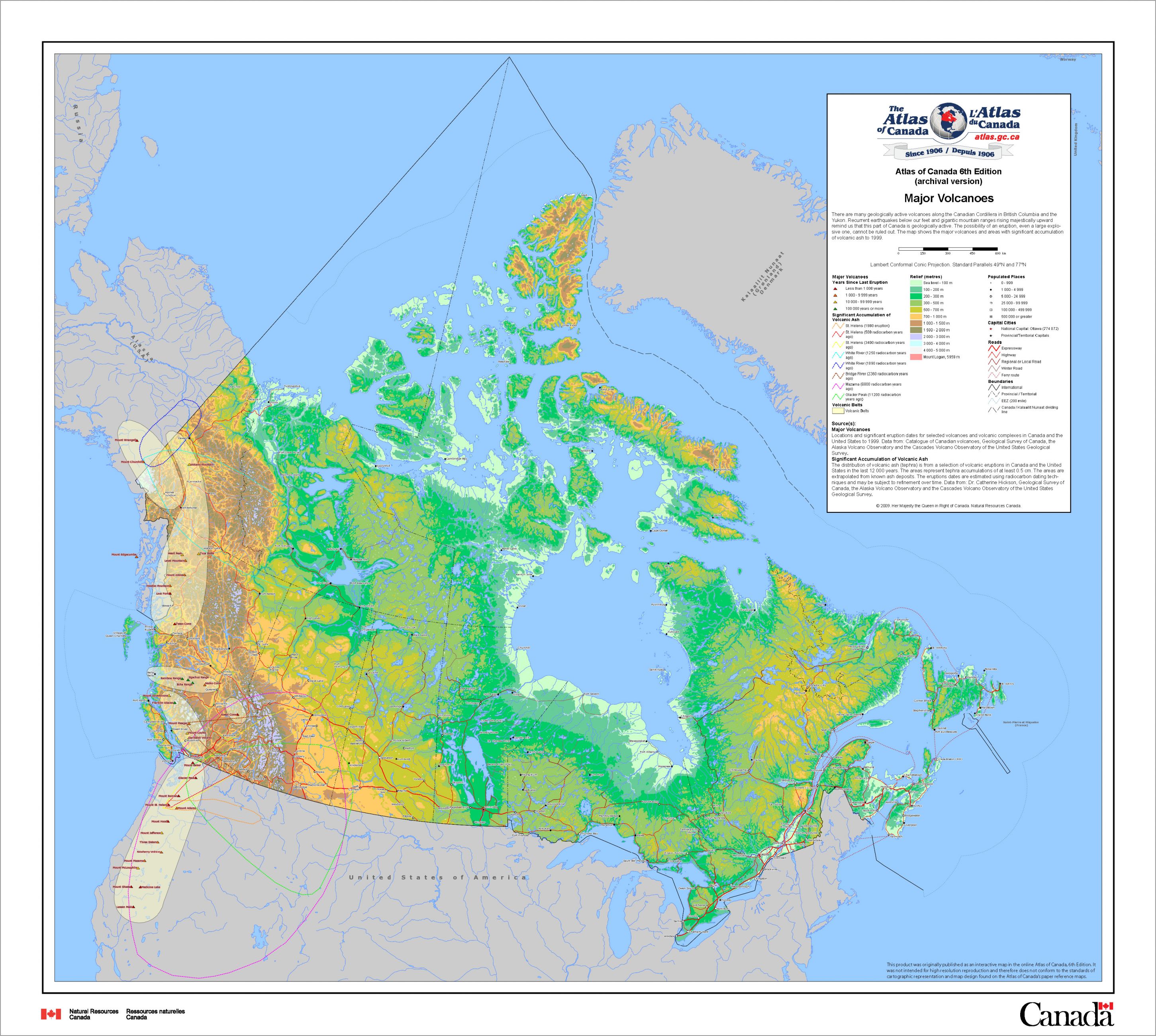 map of Canada showing Volcanoe zones