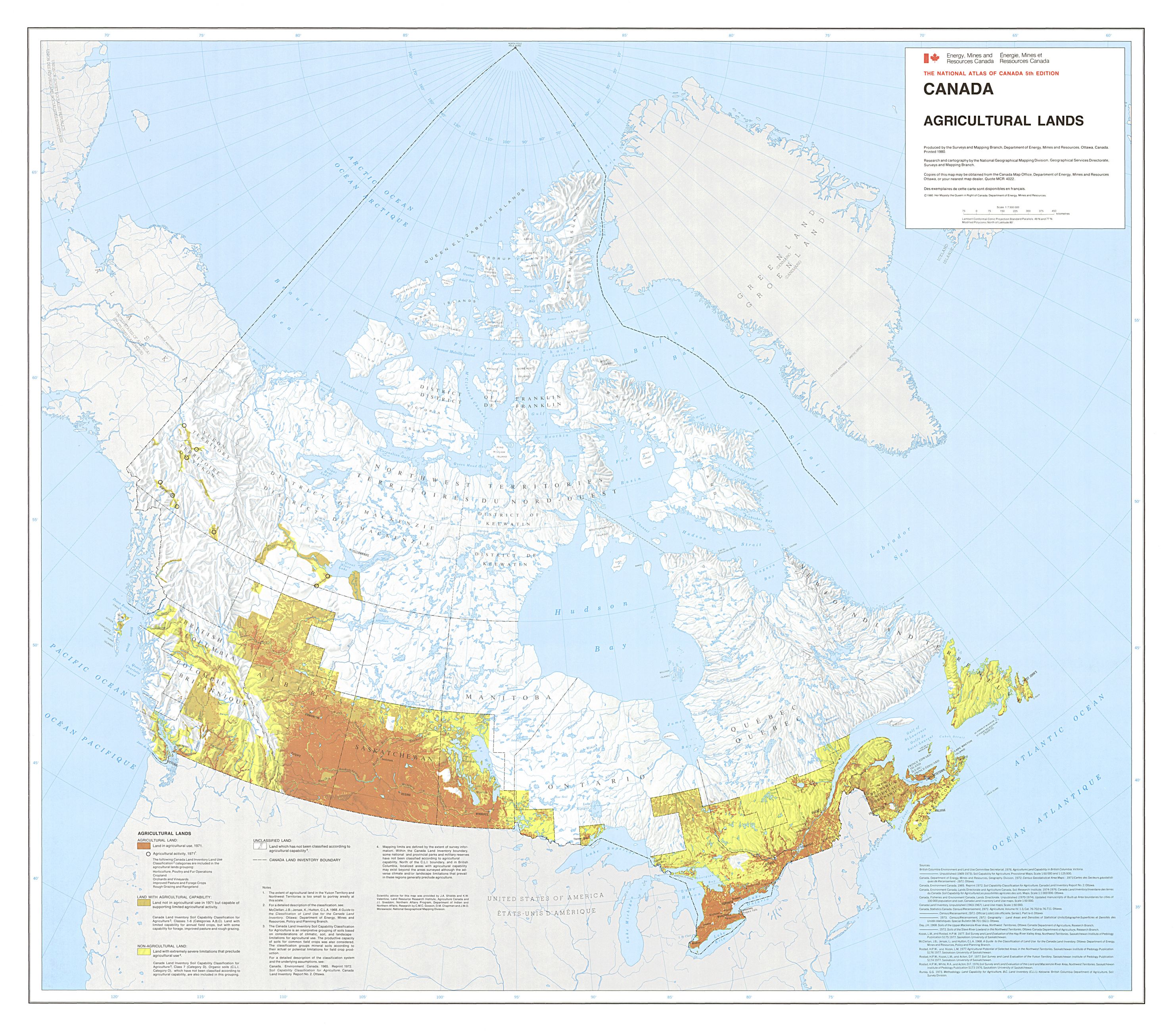 A map of Canada showing Agriculture Lands