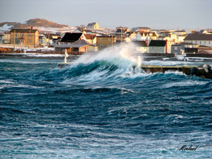 Photo of storm surge on small coastal community