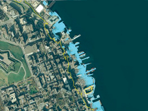 Map of projected sea level rise for Halifax Harbour