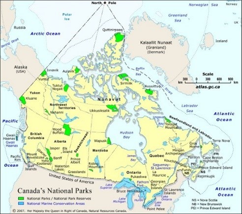 A map of Canada's National parks