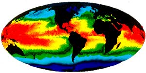 Mosaic of NOAA images used to map the oceans surface temperature