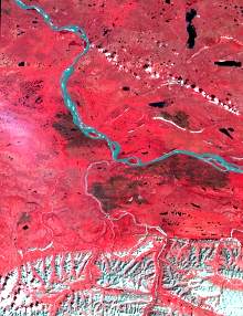 Satellite image: Mackenzie <br /> River, N.W.T., LANDSAT TM