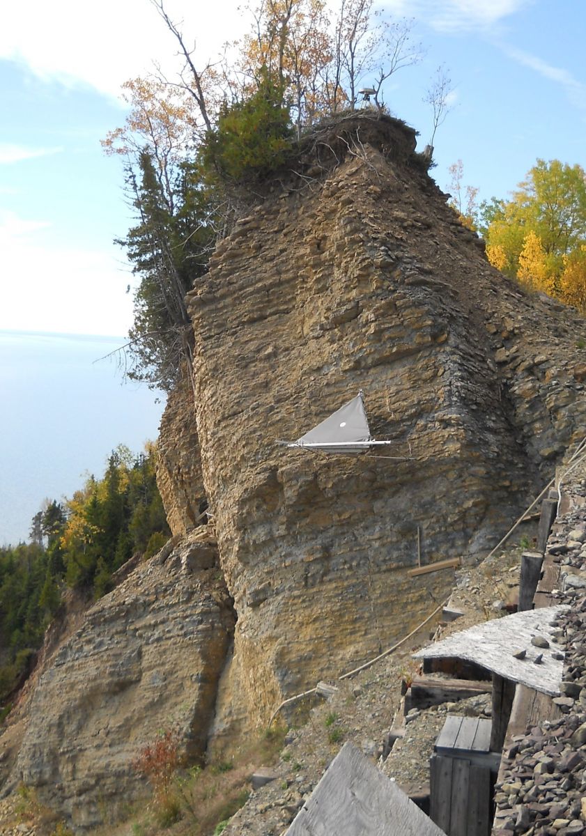 Radar target attached to rock
