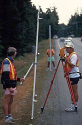 Technicians working on a levelling survey on the roadside