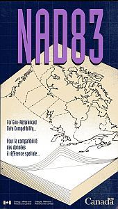 Cover page of NAD83 guide showing a book with layers and a map of Canada
