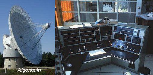 Left: VLBI antenna at Algonquin. Right: Indoor computer equipment