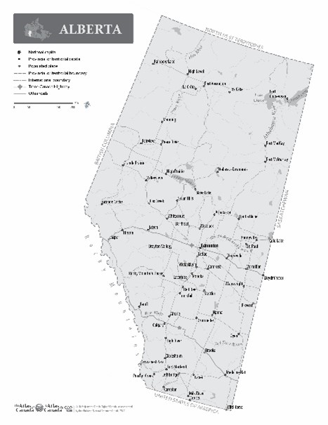 Map of Alberta with Names