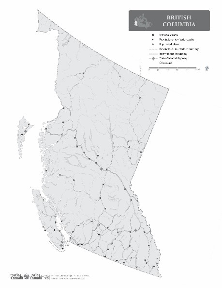 Map of British Columbia without Names