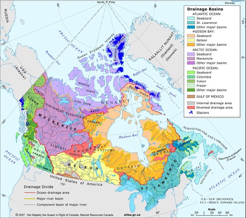 Map of Canada Drainage Basins