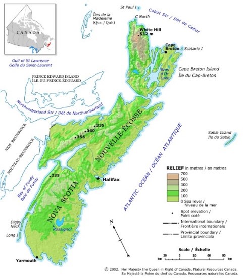 Map of Nova Scotia Relief