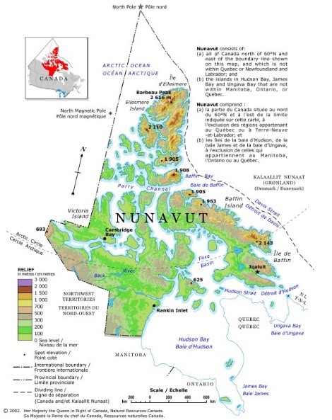 Map of Nunavut Relief