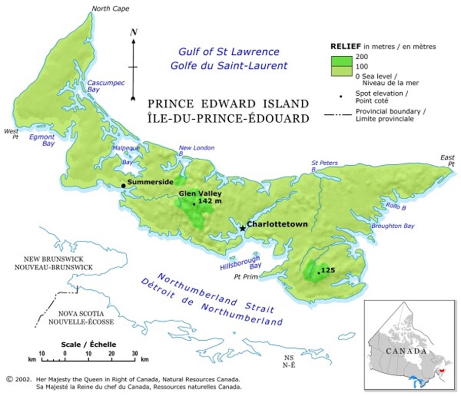 Map of Prince Edward Island Relief