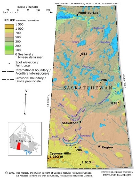 Map of Saskatchewan Relief