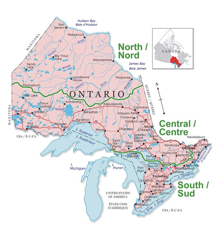 FIGURE 1: The three subregions of Ontario used in the chapter (modified from Natural Resources Canada, 2002).