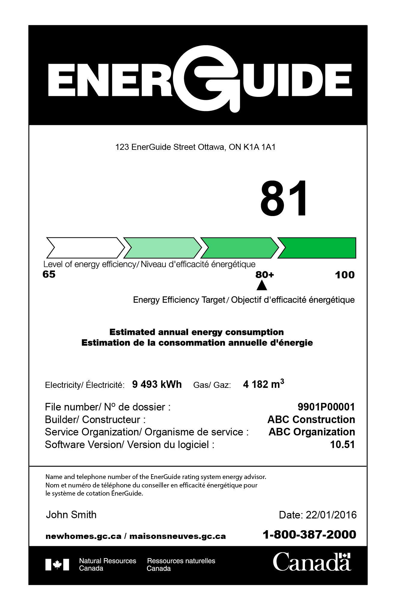 Sample Label EnerGuide Rating : 1-100 Scale